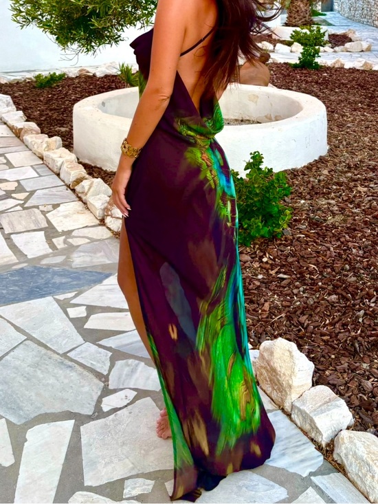White Fox Boutique Dresses & Skirts - White Fox Boutique Black Maxi Dress with Green & Teal Accents